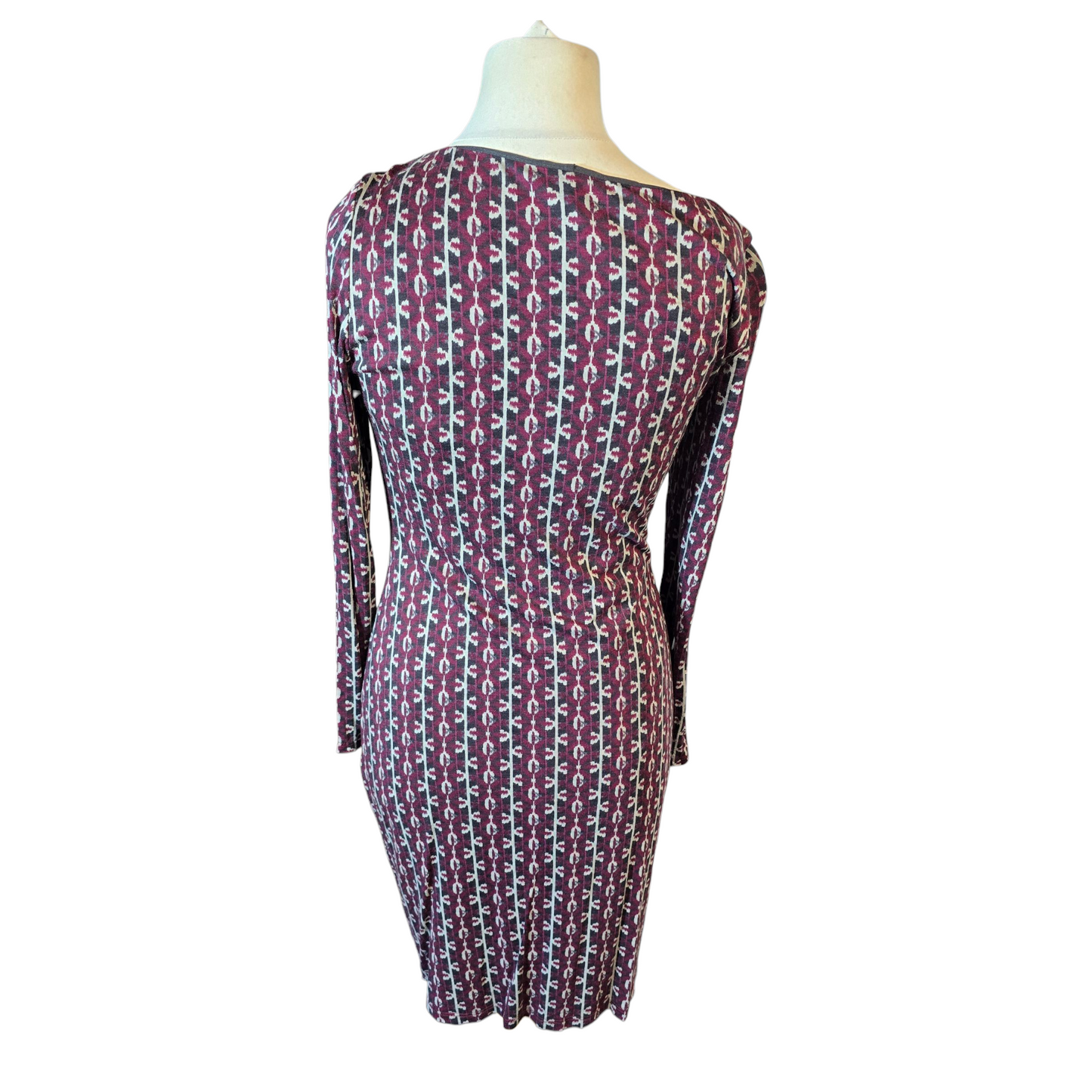 Per Una Burgundy & Beige Bodycon Midi Dress – Size 10 – Lined & Elegant