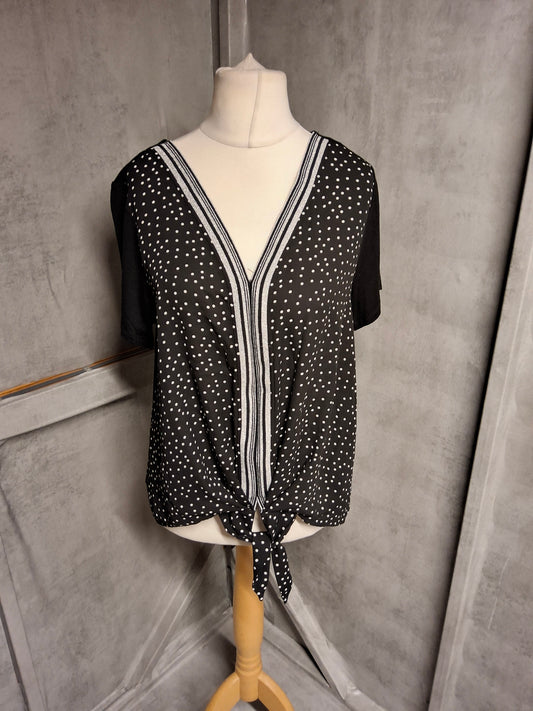 Joseph A Black Spot Print Tie-Front Top – Size M (UK 12–14) – Effortless Style