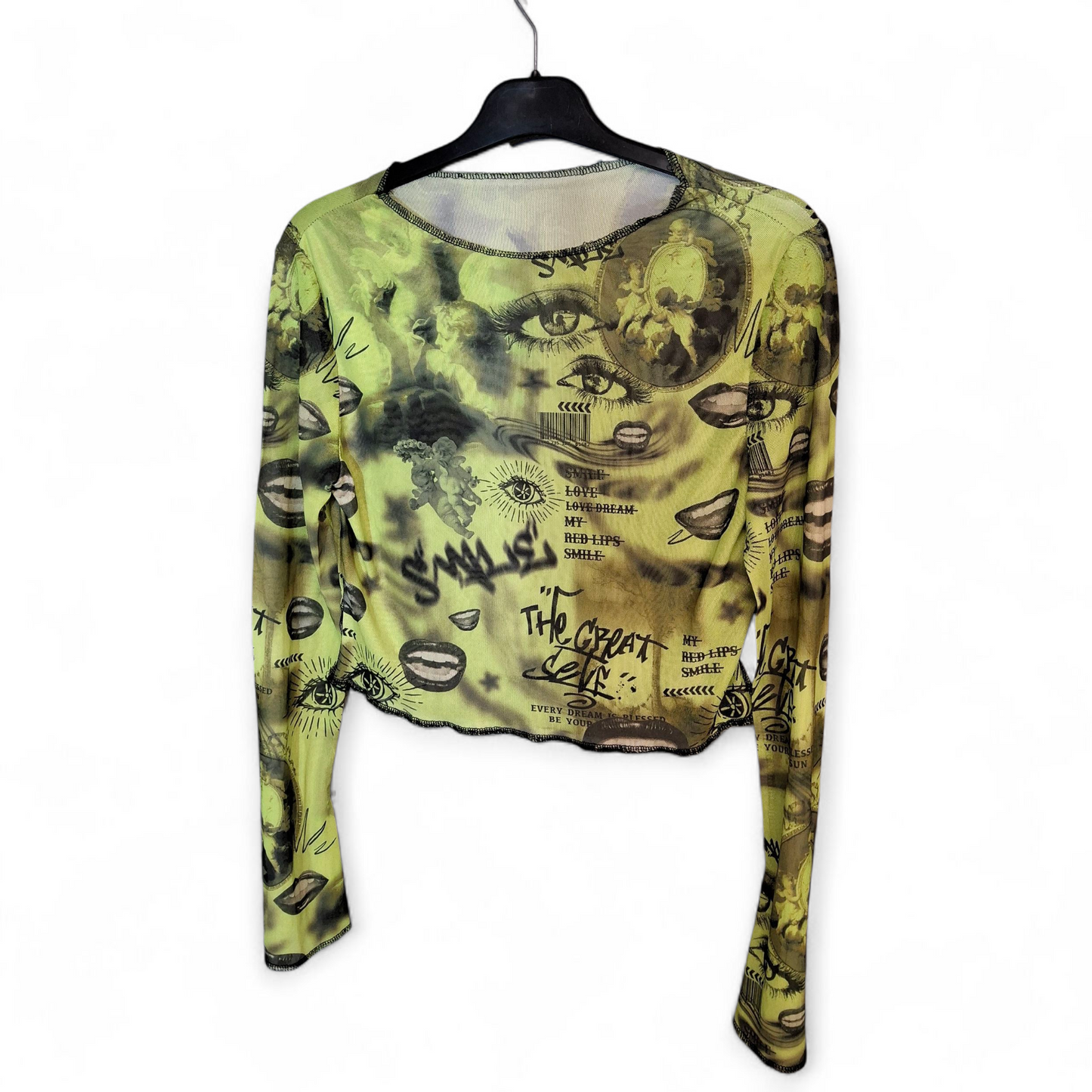 Shein Green Sheer Mesh Crop Top – Size L (UK size 12)