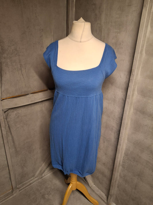 Zara Knit Blue Square Neck Dress – Size M (UK 10/12) – Tie Back & Short Sleeve