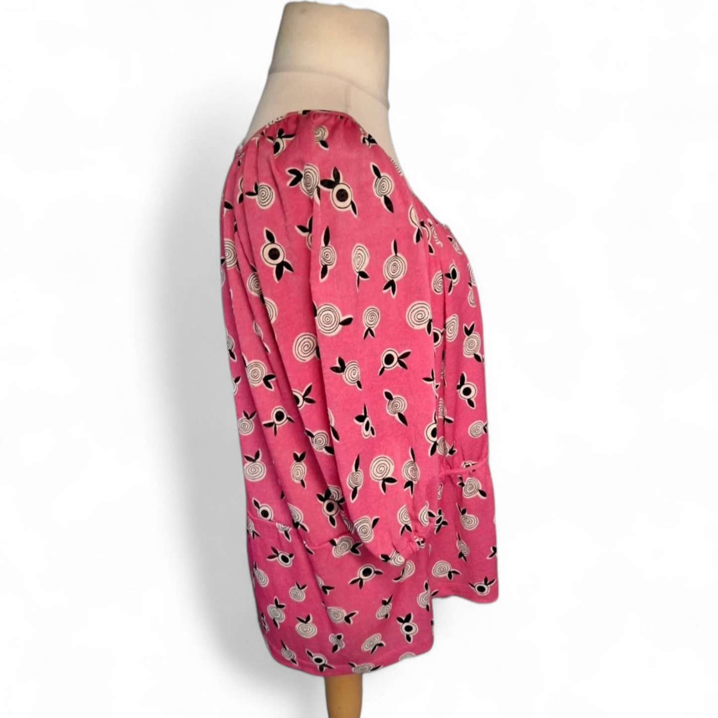 Celia Birtwell for Next Pink ¾ Sleeve Waist Tie Top – Size 18