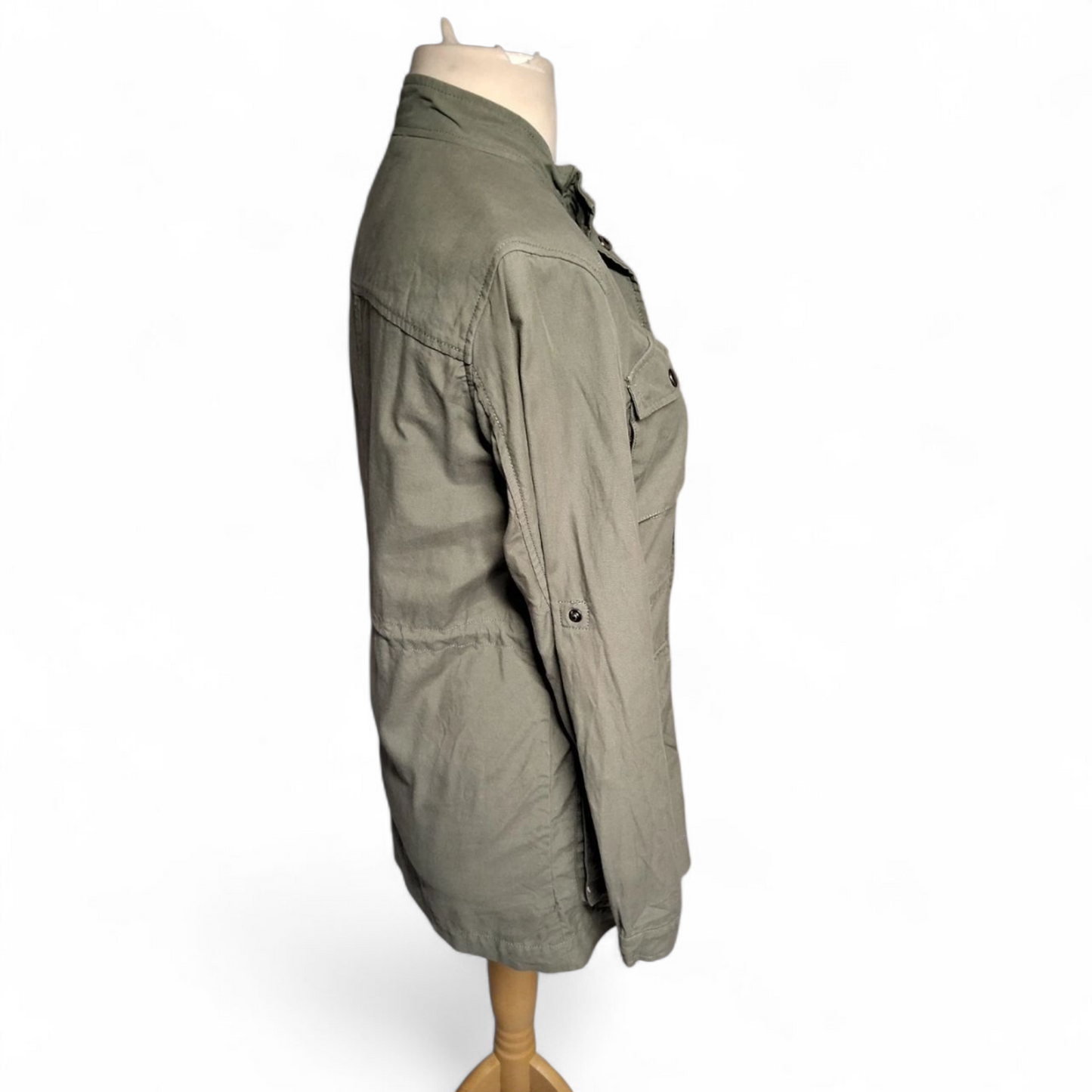 Thought Khaki Green Parka Jacket Size 10 – Lyocell/Cotton, Zip & Popper Close, Drawstring Waist