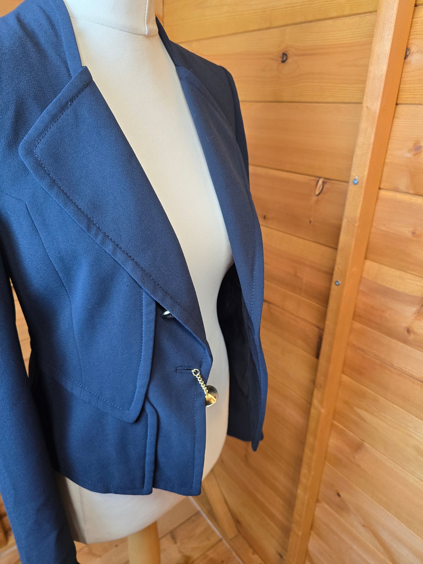 Autograph Navy Blazer Size 10 – Military Style, Lined, Button Front, Chain Detail, Tailored Fit