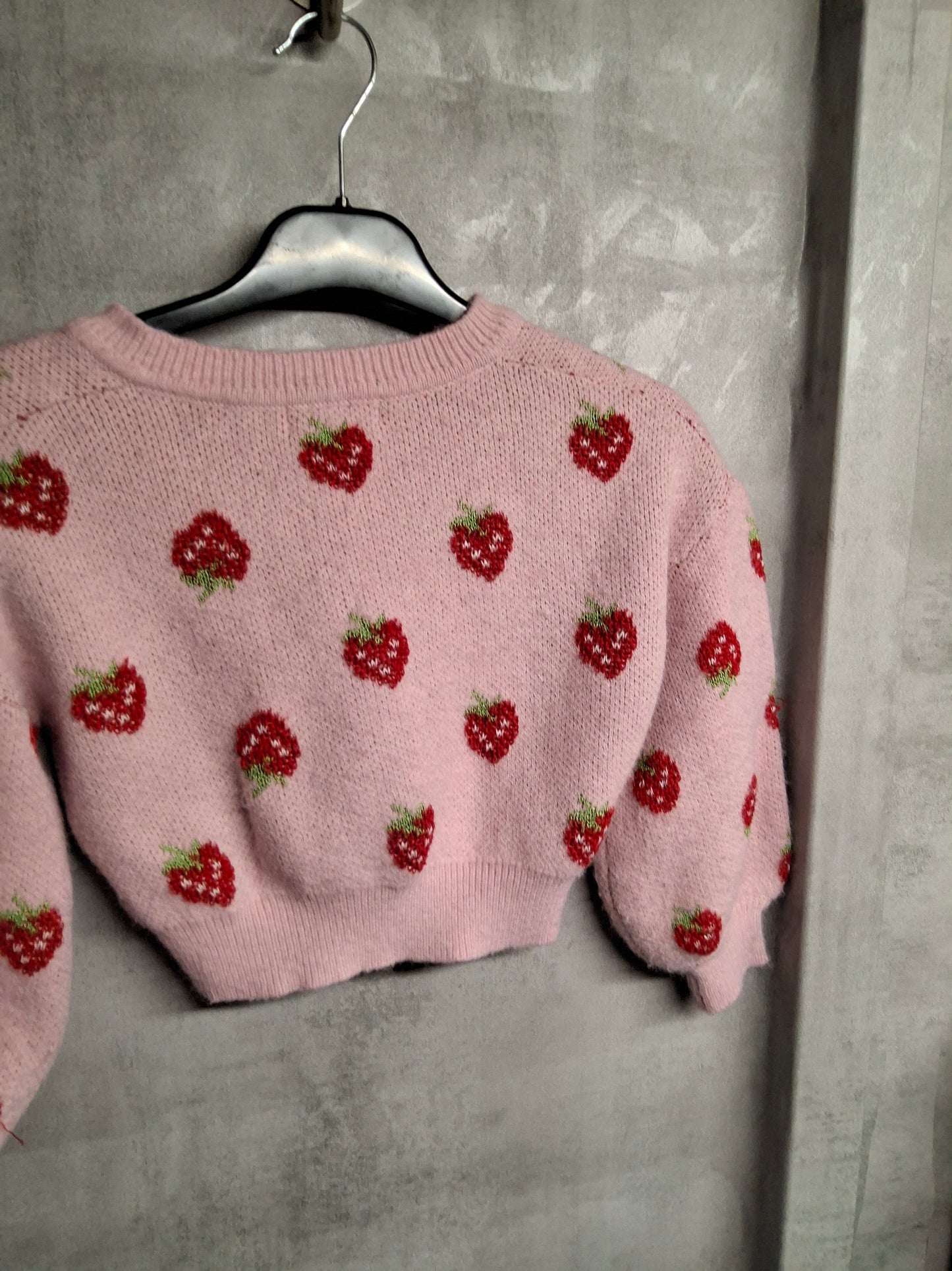 Shein Girls Pink Strawberry Cropped Knit Jumper – Age 9–10 Years – Acrylic Blend