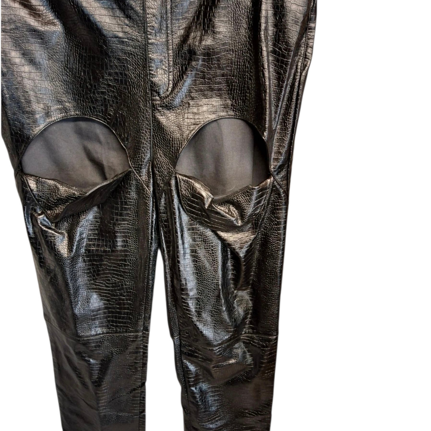 MissPap Black Faux Leather Snakeskin Straight Leg Trousers – Size 16