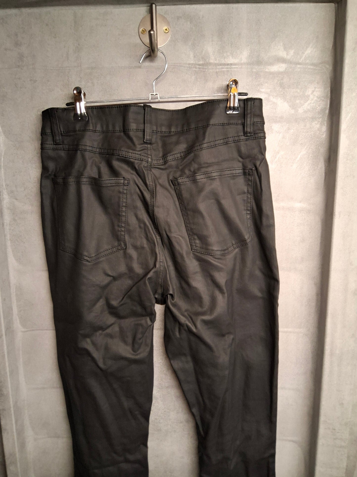Black Faux Leather Skinny Trousers – Size 10 – High Waisted – Cotton & Polyester