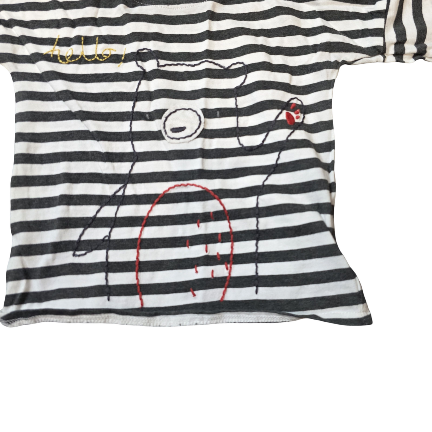 Next Black & White Striped Bear T-Shirt – Boys 6–9 Months – 100% Cotton
