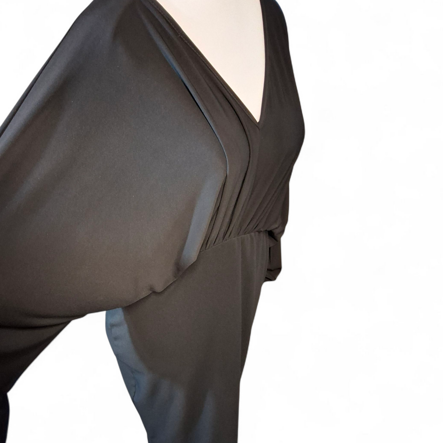 Quiz Black Batwing Wrap Midi Dress – Open Back, Size 16