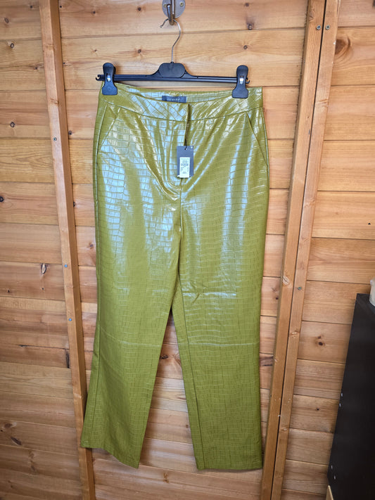 Primark olive green faux leather crocodile skin high waisted trousers size 12 New