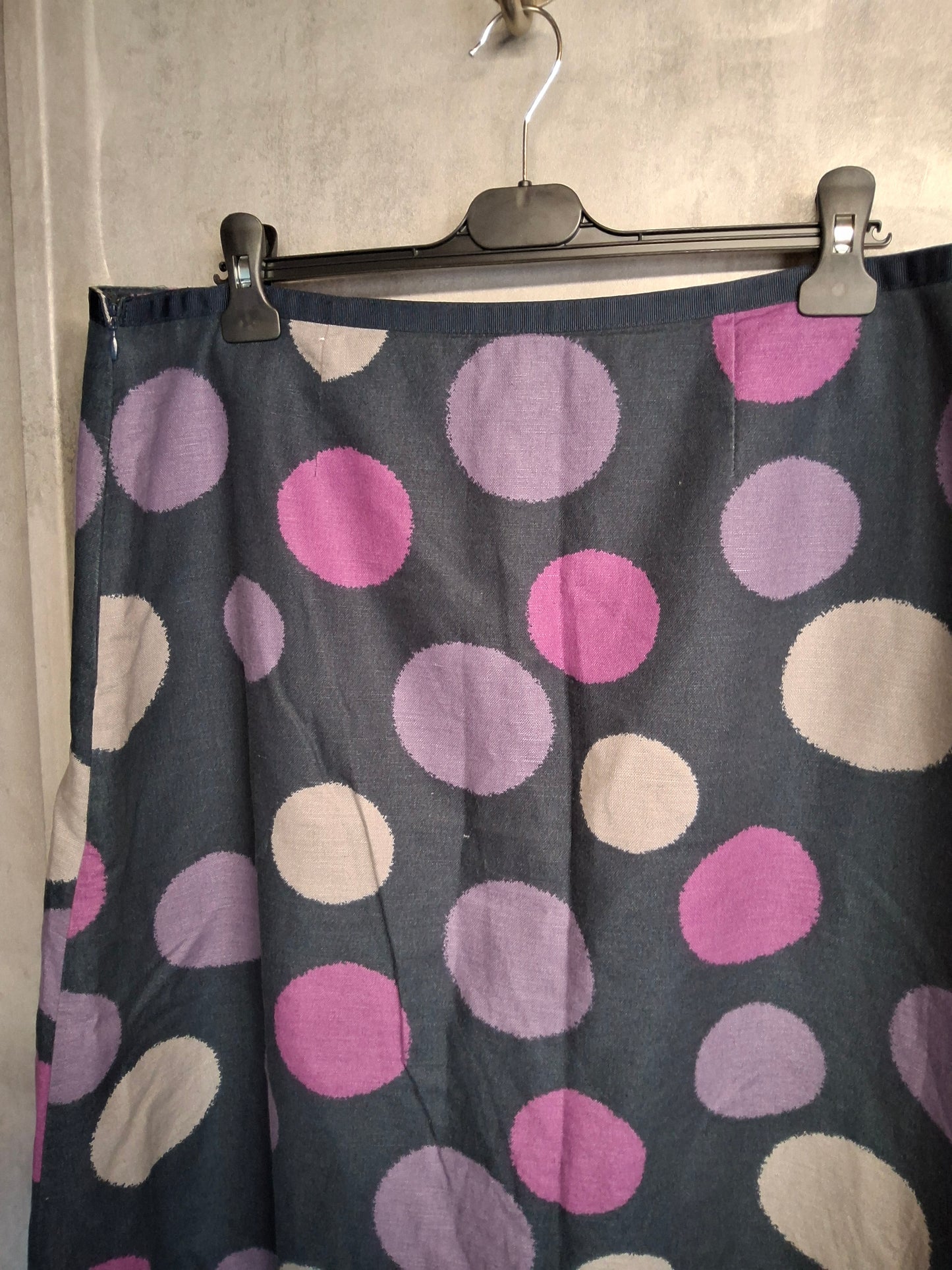 Laura Ashley Navy & Pink Polka Dot Knee Length Skirt – Size 18 – Linen & Cotton Blend