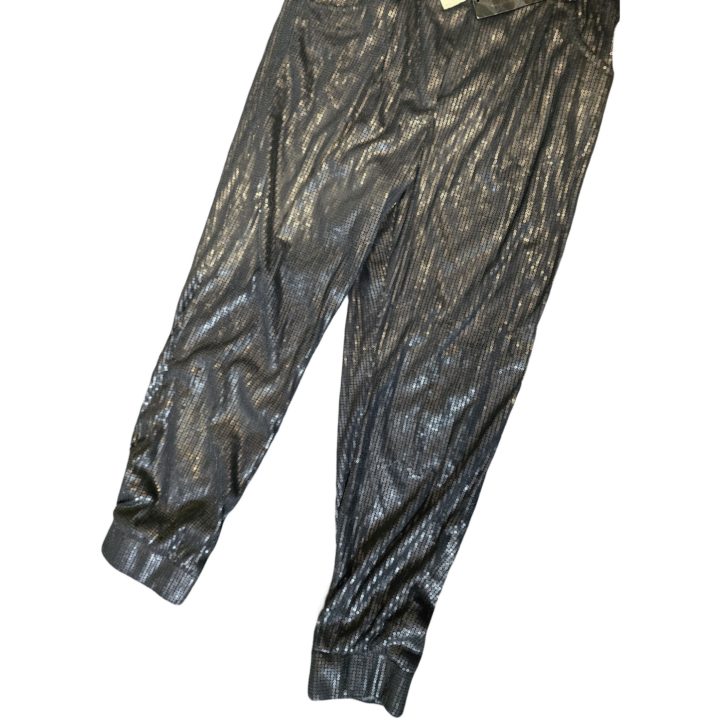 Danity Black Sequin Cuffed Trousers – Size M (Fits size 10/12, NWT)