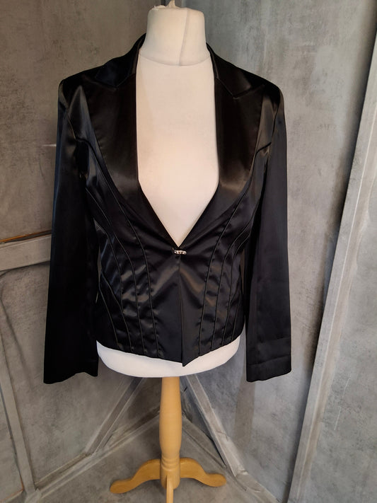 Morgan De Toi Black Satin Fitted Blazer – Size M (UK 10/12) – Y2K Silky Tailored Jacket