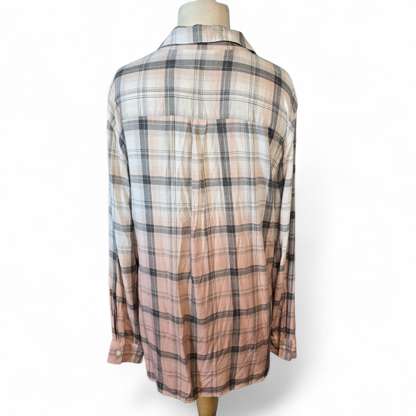 Next Coral & Cream Checked Ombre Oversized Shirt – Size 14