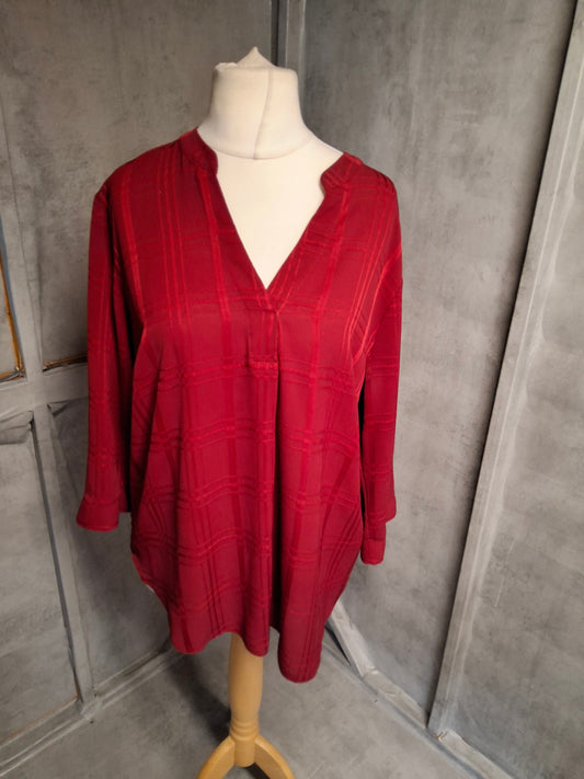 Nutmeg Red Checked Long Sleeve Blouse – Size 14 – Relaxed Fit
