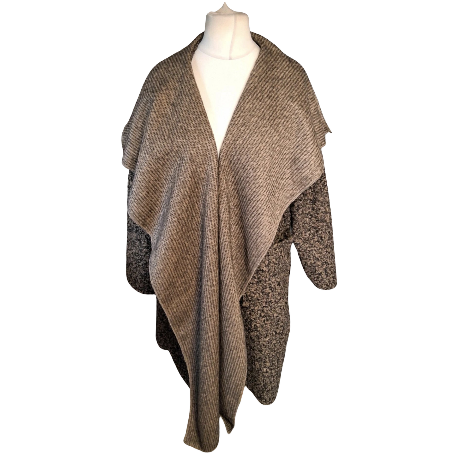 Made in Italy Diverse Brown & Black Knit Open Midi Wrap Cardigan Coat – One Size