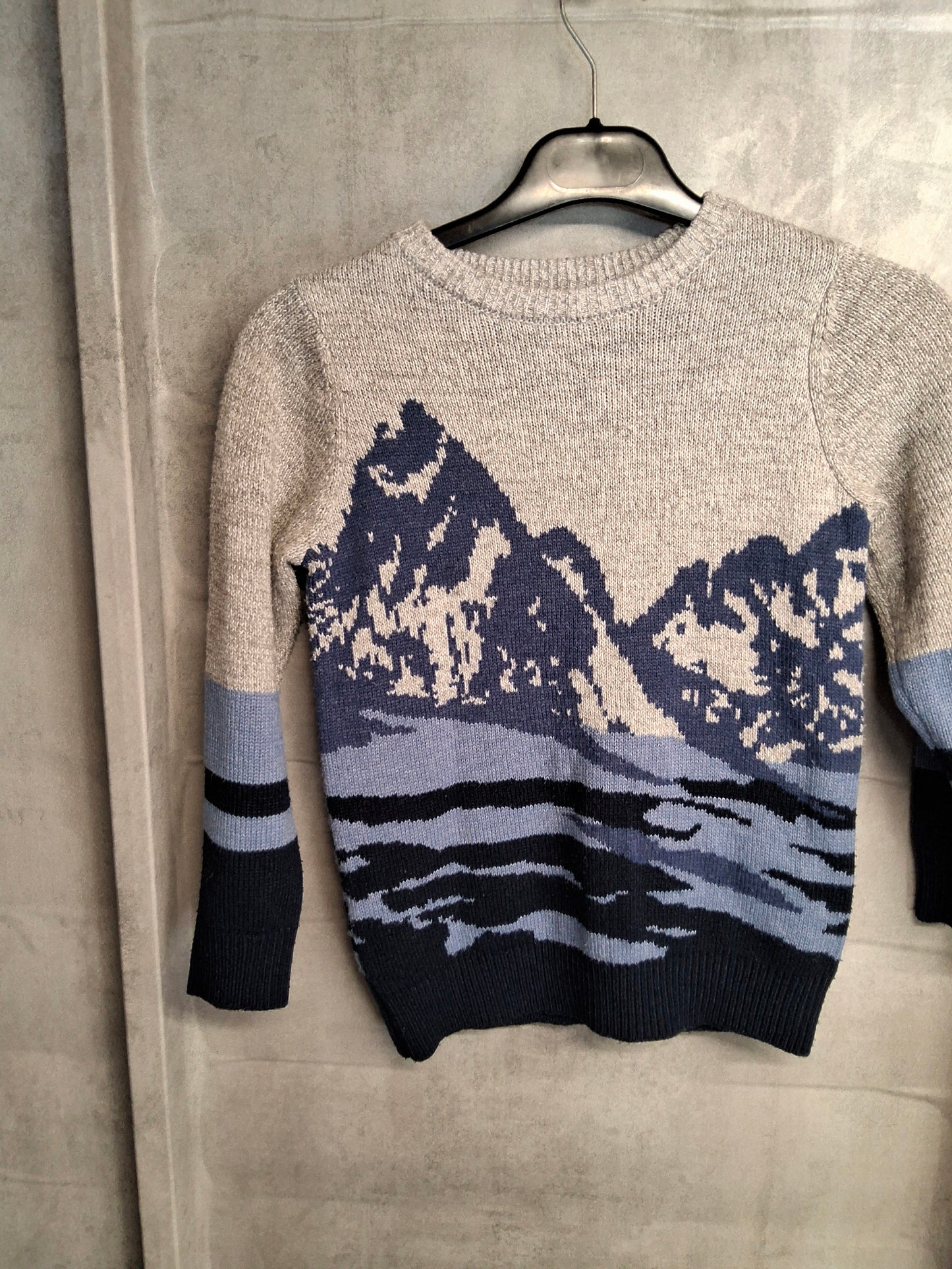 F&F Boys Grey & Blue Knit Jumper – Age 7-8 Years – Polyester Acrylic