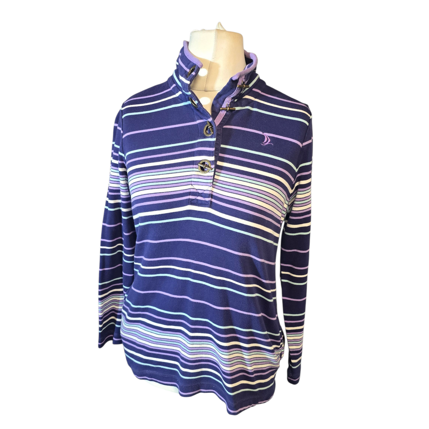 Dash Purple, Blue & White Striped High Neck Top – Size 14