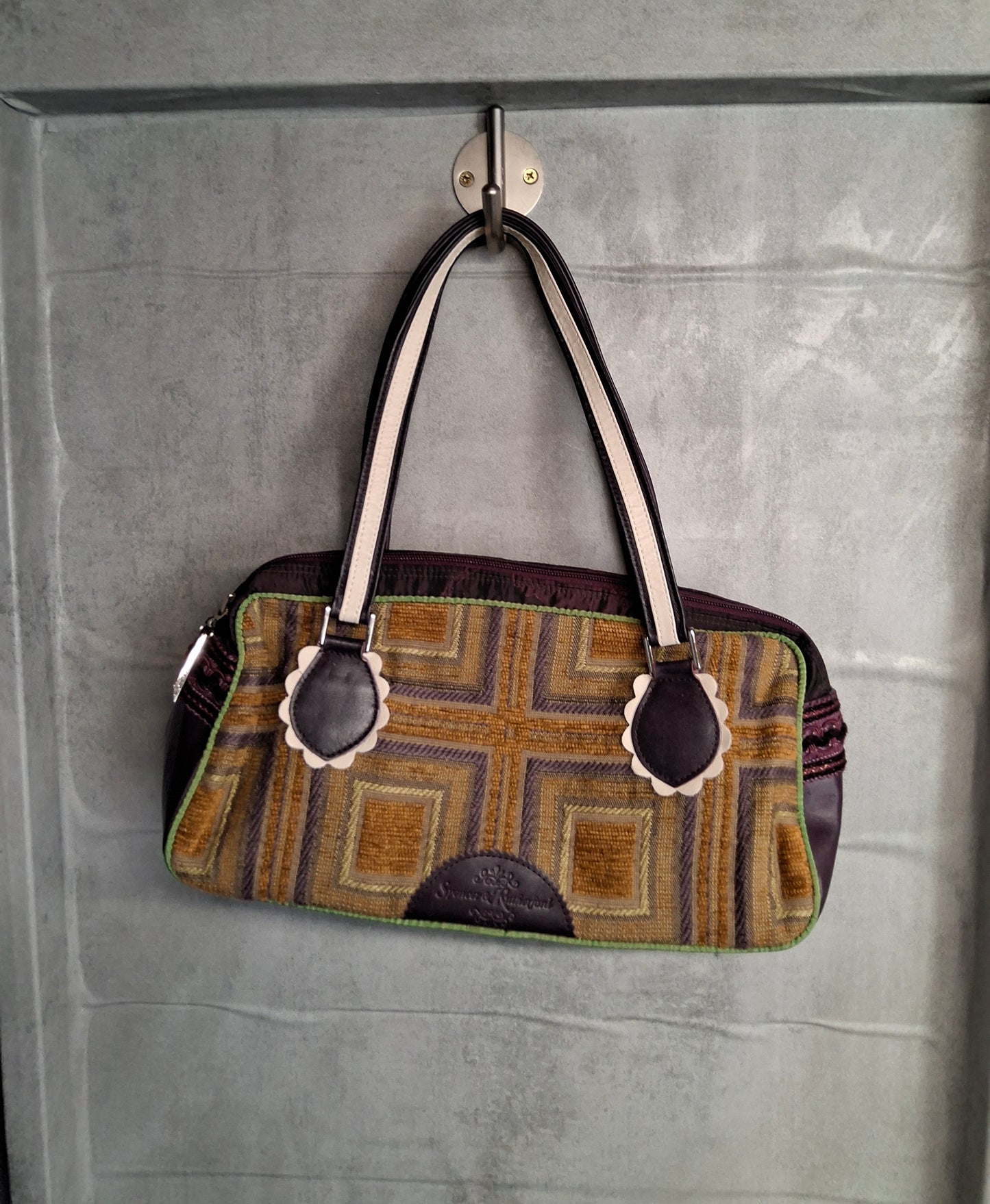 Spencer & Rutherford Purple & Gold Geometric Floral Handbag – Medium
