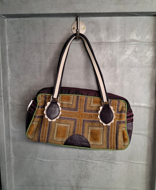 Spencer & Rutherford Purple & Gold Geometric Floral Handbag – Medium