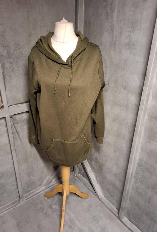 Matalan Khaki Green Longline Hoodie – Size L (UK 14/16) – Built-In “Don’t Talk to Me” Energy
