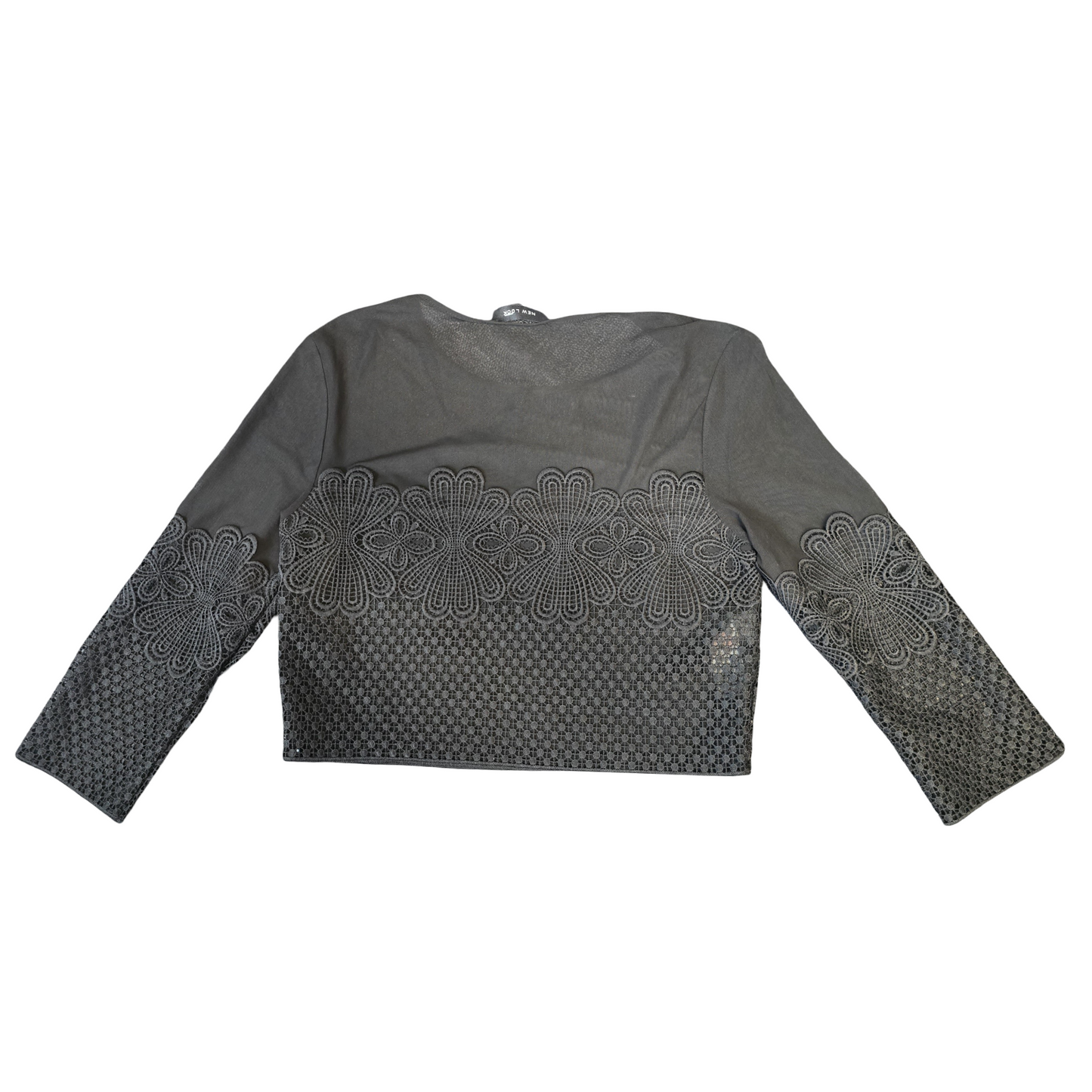 New Look Black Sheer Embroidered Crop Top Size 8 Causal