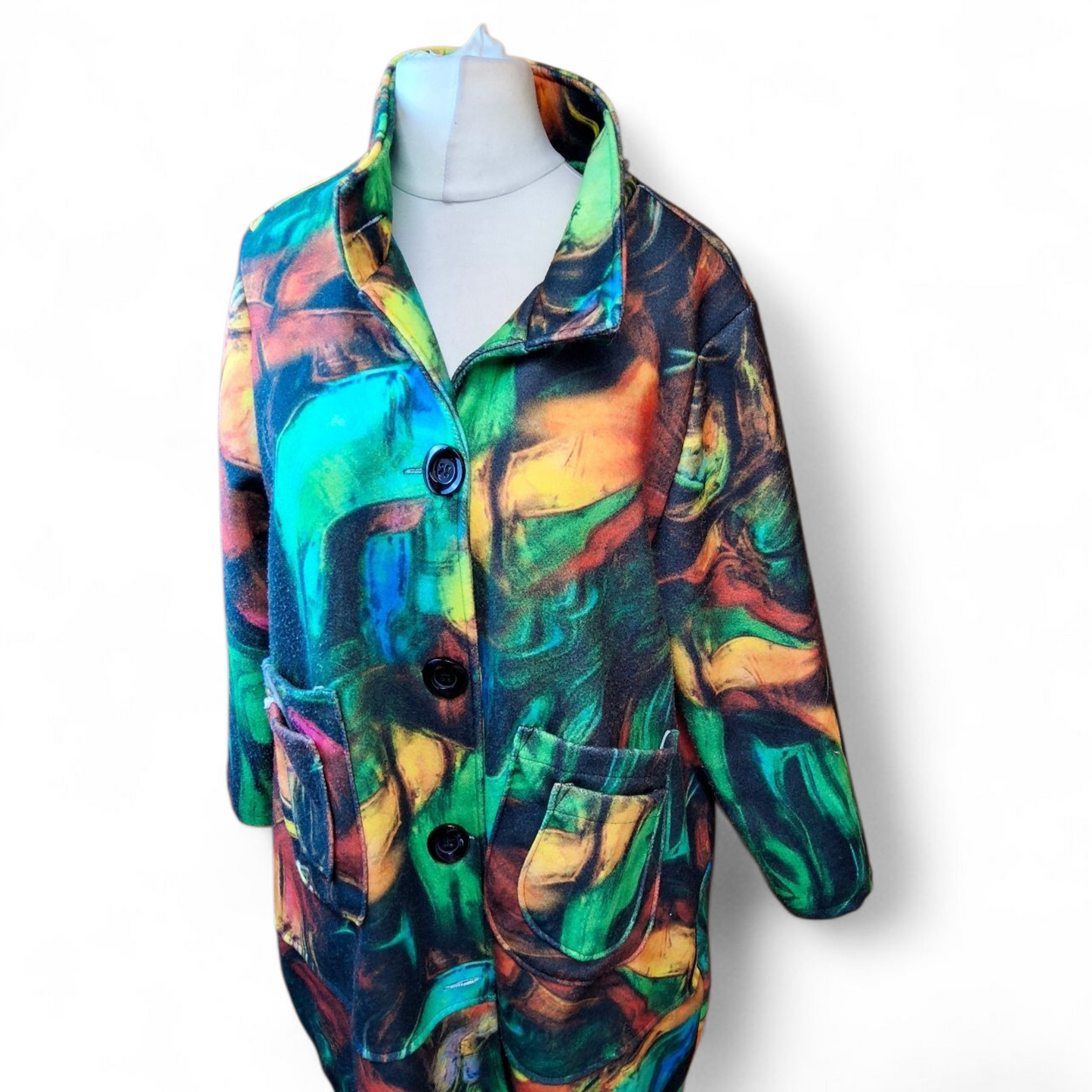 MB Germany Bold Abstract Print Coat – Wool Blend – Size 2