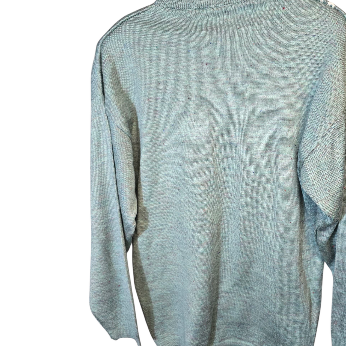 Vintage Nermin Turquoise Knitted Jumper – Floral Design – Shoulder Pads – Retro Style