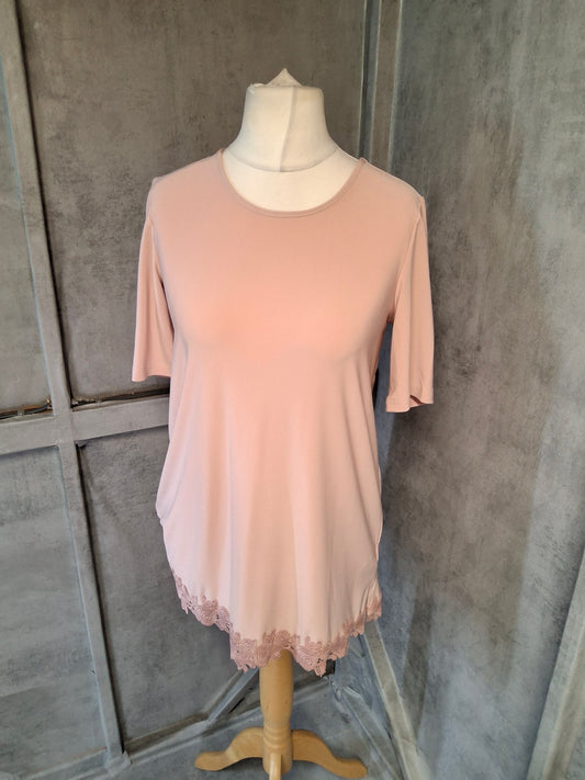 Nina Leonard Dusky Pink Lace Hem Mini Dress / Long Top – Size S (UK 10/12)
