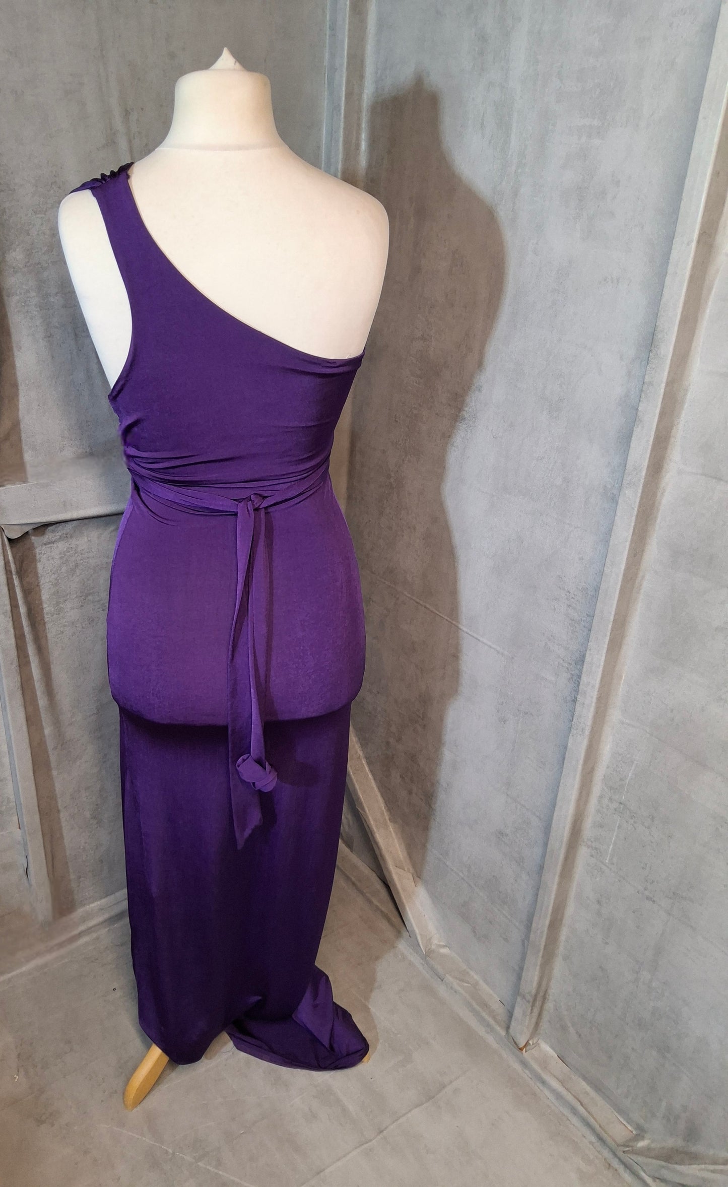 Jane Norman Cadbury Purple One Shoulder Maxi Dress – Size 10 – Belted Evening Gown