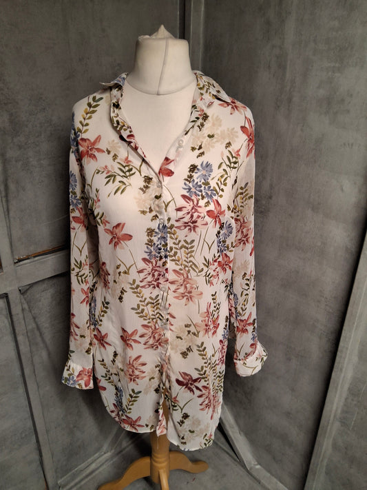 Matalan Sheer Floral Blouse – Size 10 | Lightweight, Button-Up, Smart-Casual & Layering Essential
