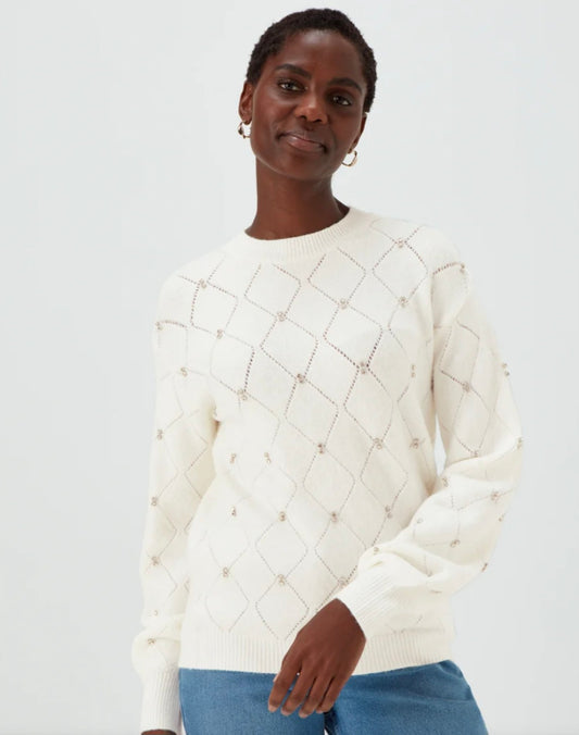 Matalan White Jumper with Diamanté Detail – Size M (UK size 10/12)
