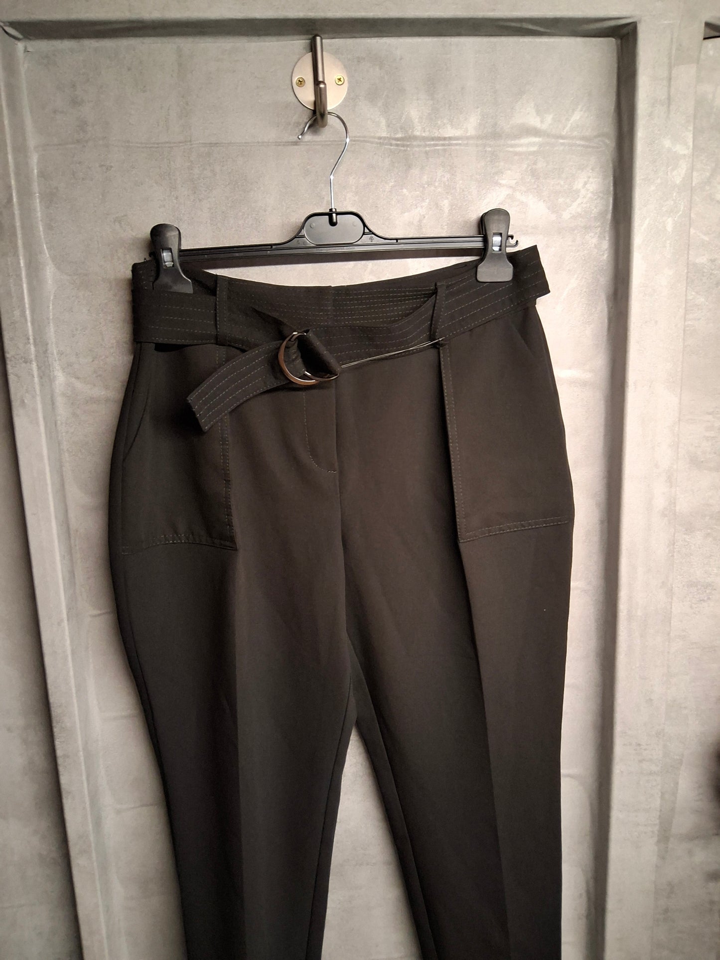 Next Petite Black Slim Leg Trousers with Belt – Size 12