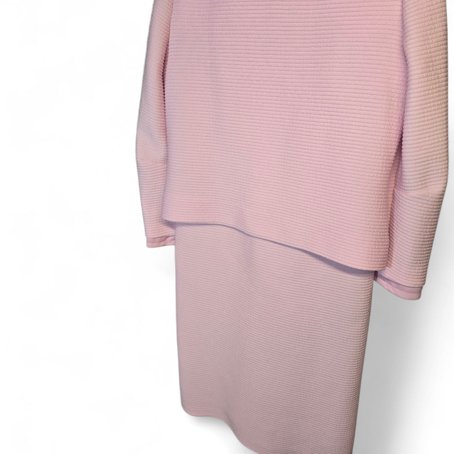 Vintage 1970s Davisella Baby Pink Crimplene Dress & Blazer Set (Made in England)