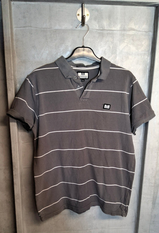 Weekend Offender Men’s Grey & White Polo Shirt – Size L – 100% Cotton