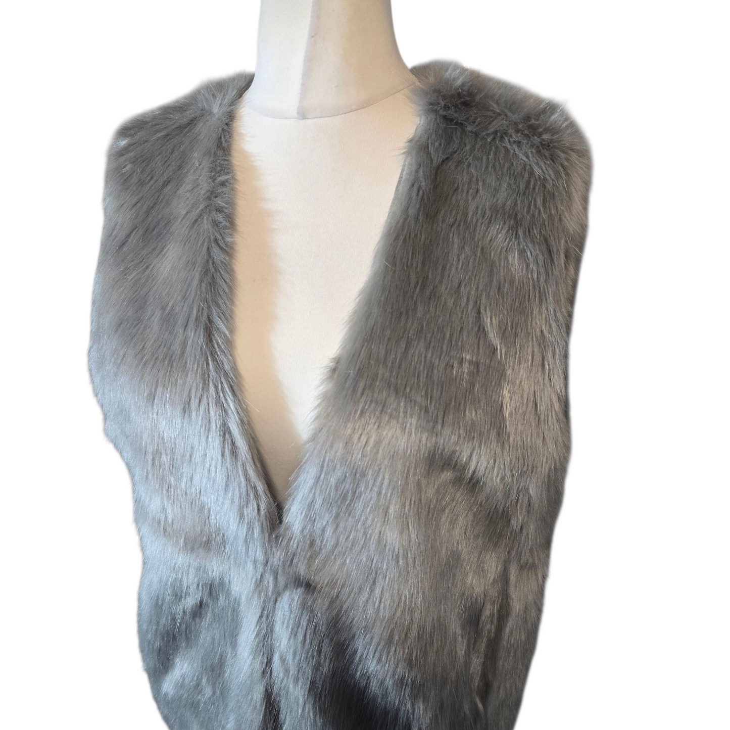 Oasis Grey Faux Fur Gilet – Size L (Size 12/14) – Soft Faux Fur Waistcoat with Pockets