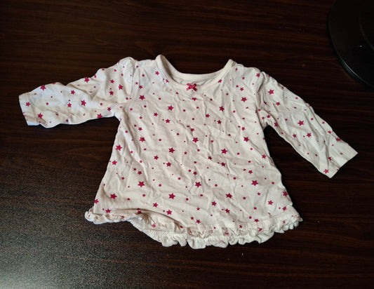 George Girls White & Pink Star Print Long Sleeve T-Shirt – 3–6 Months – 100% Cotton