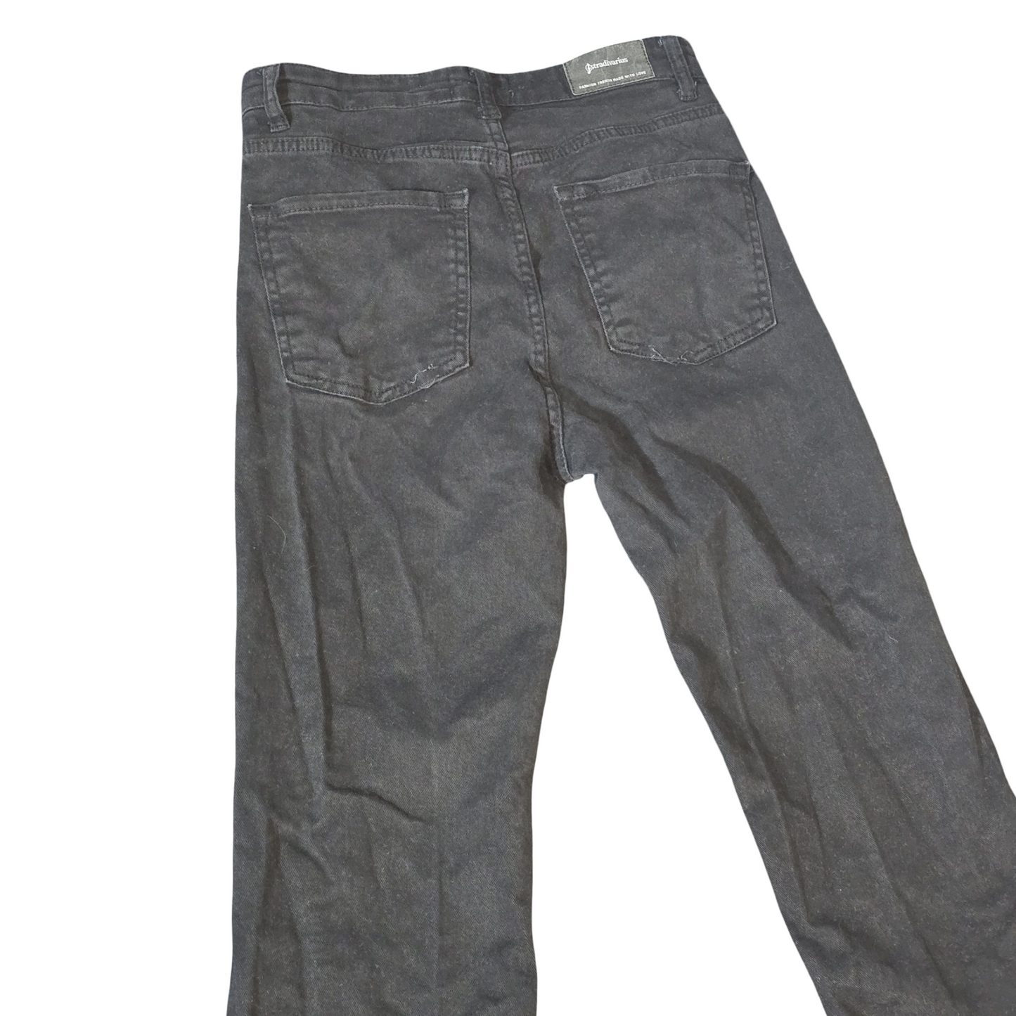 Stradivarius Black High-Waisted Flared Jeans – Distressed Hems – Size UK 10