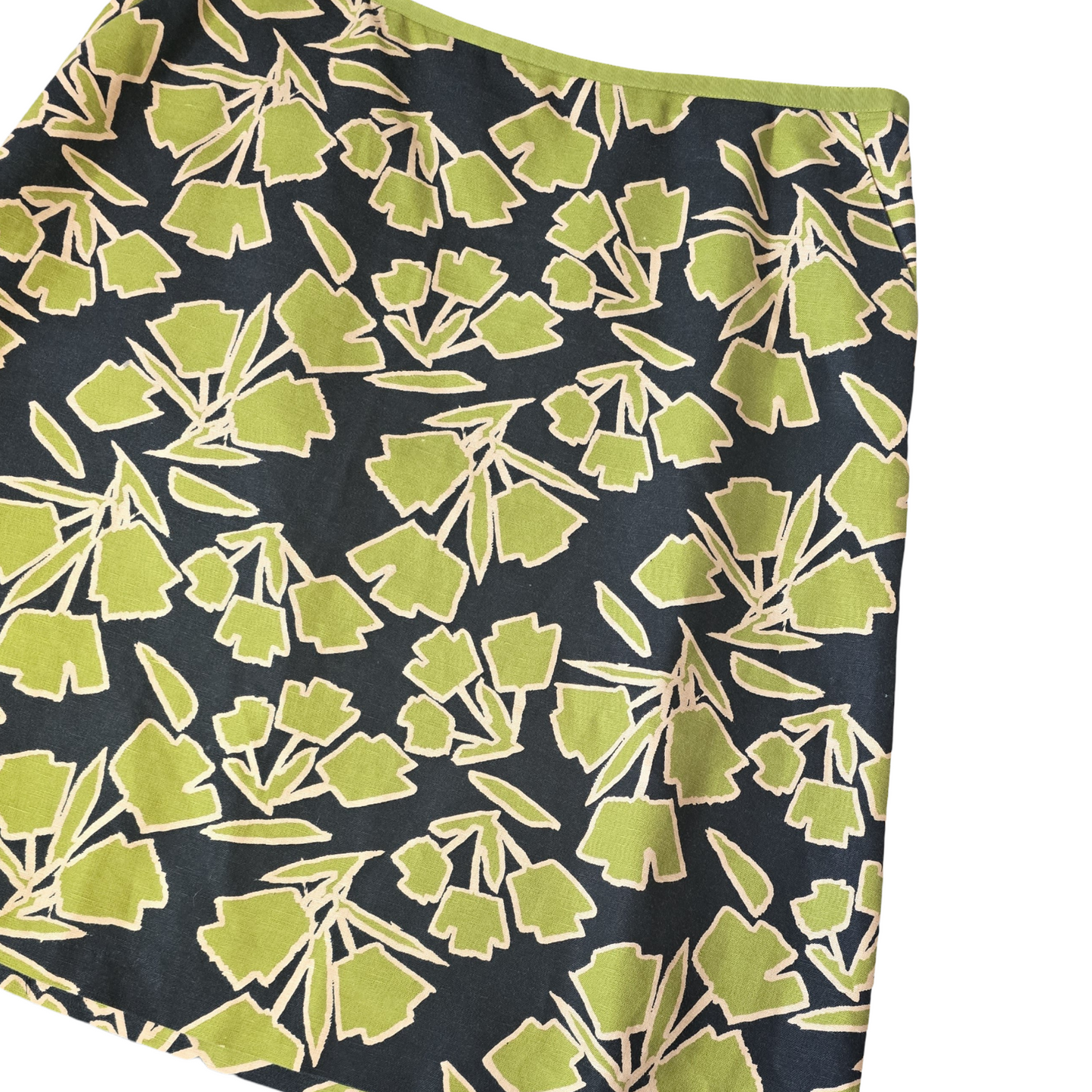 Laura Ashley Black & Green Floral Midi Skirt – Size 20 – Linen Blend