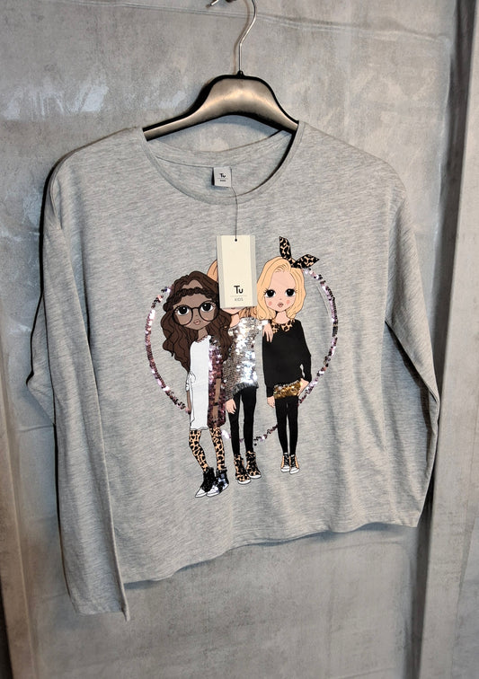 Tu Girls Grey Long Sleeve T-Shirt – Age 11 Yrs – Cotton Blend – NWT