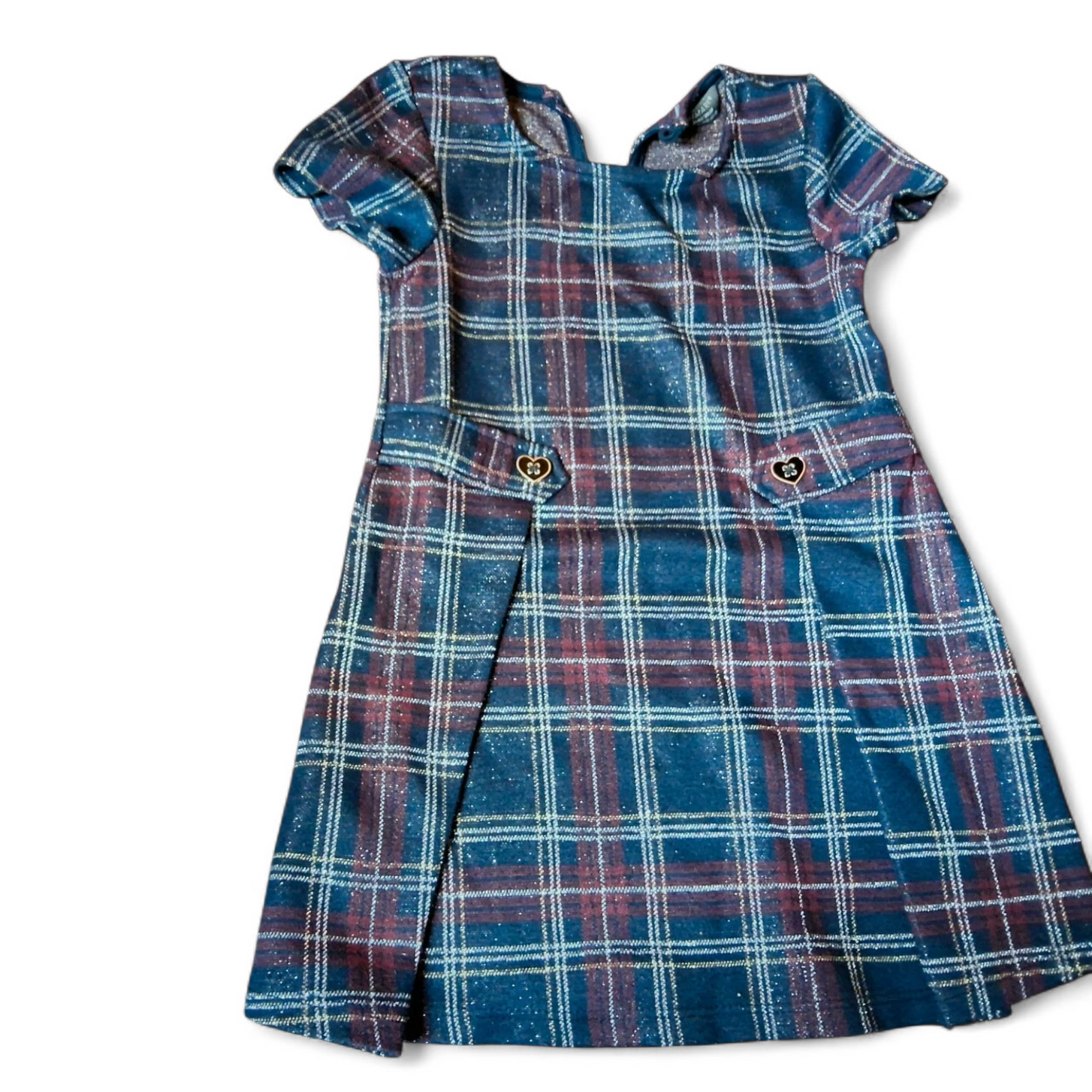 Primark Girls Black & Burgundy Glitter Checked Dress – Age 2–3 Years – Polyester