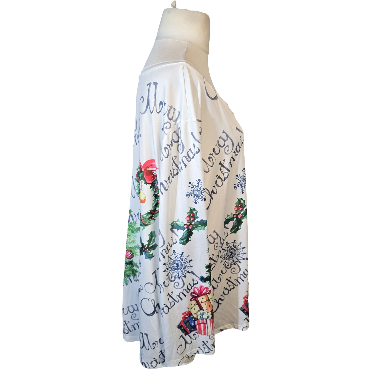 Christmas Tree & Wreath Print Long Sleeve T-Shirt – Size 4XL (Fits size 22/24)