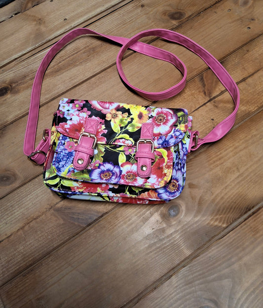 Peacocks Girls Floral Faux Leather Satchel Bag – Adjustable Strap – 20x15cm