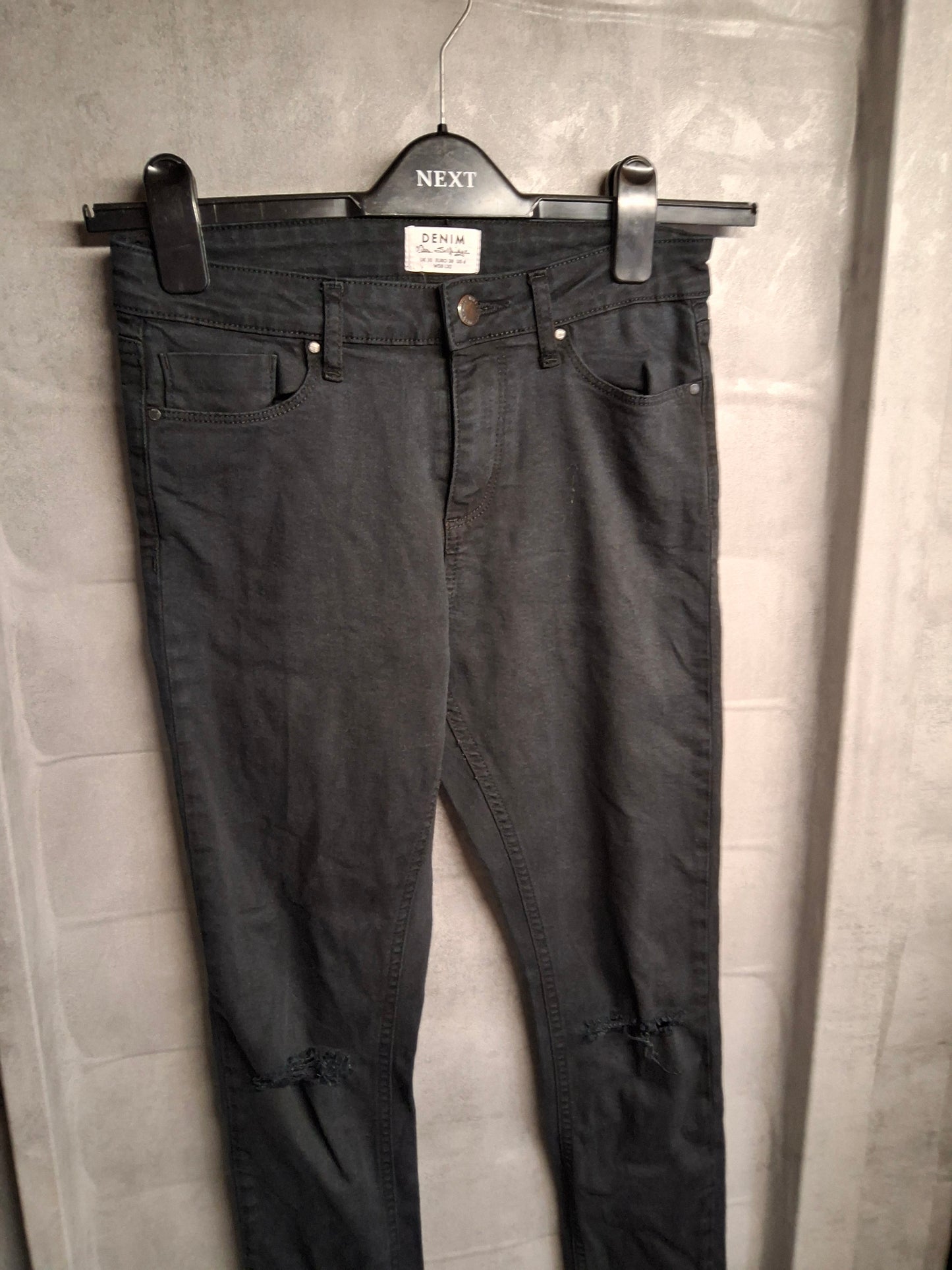 Miss Selfridge Black Skinny Jeans – Size 10 – High Waist Ripped Knees