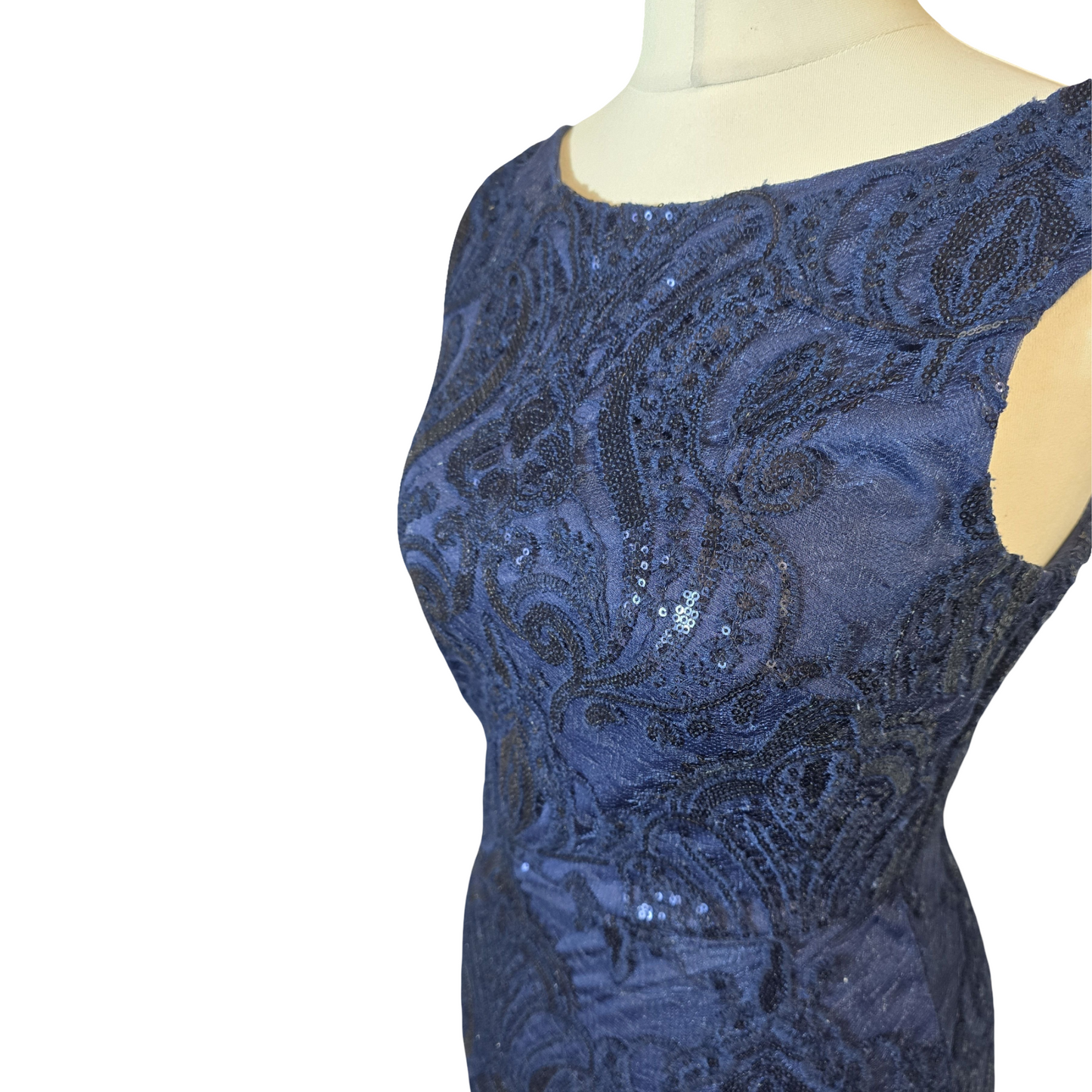 Quiz Navy Sequin Lace Maxi Evening Dress – Formal Occasion Gown – Size 10