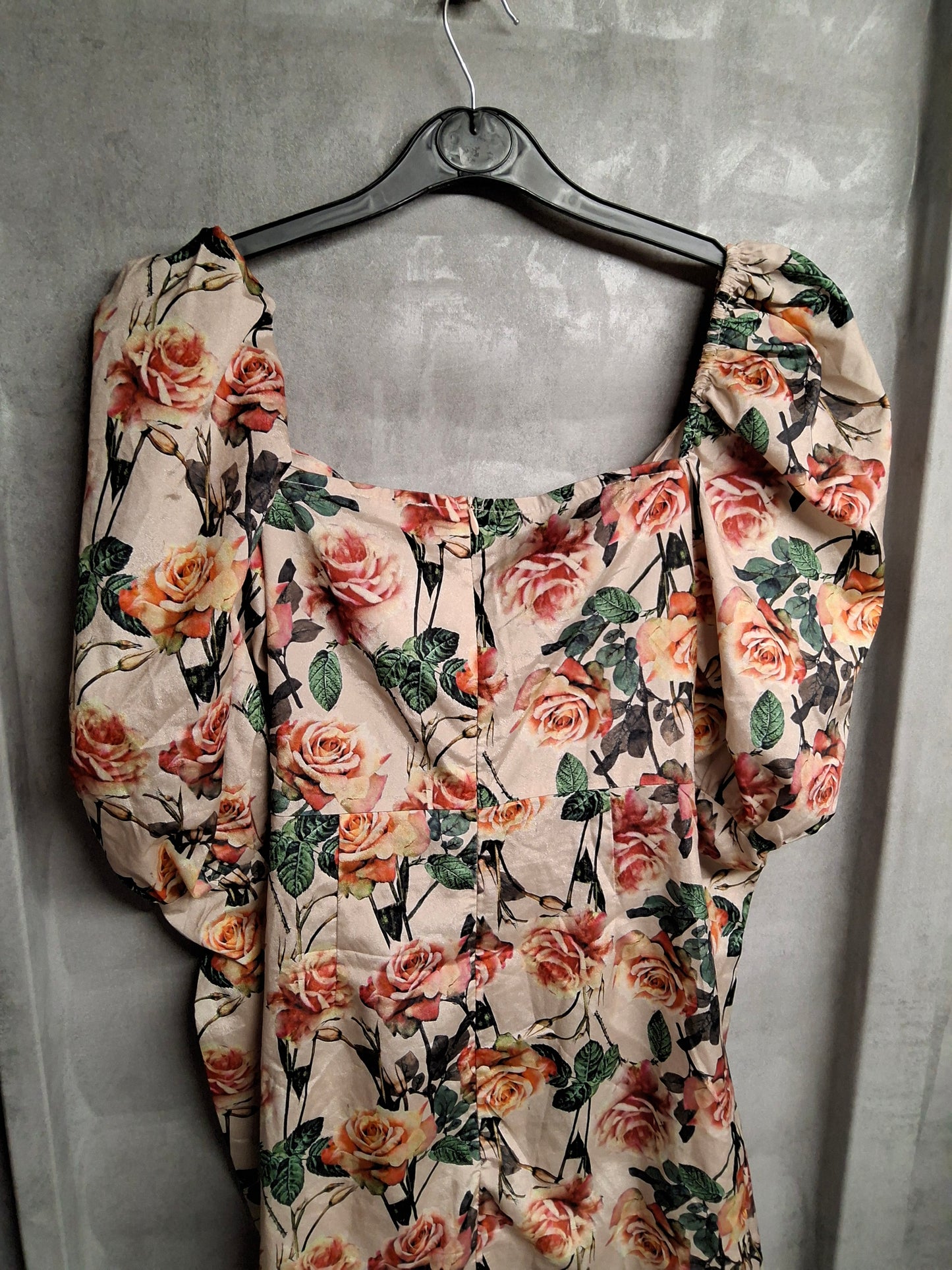 PrettyLittleThing Cream Rose Print Puff Sleeve Mini Dress – UK 6 – Romantic Statement Style