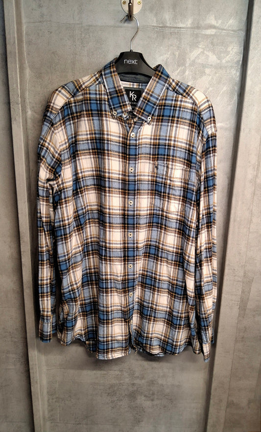 King’s Road Blue, Beige & White Checked Shirt – Men’s XL – 100% Cotton