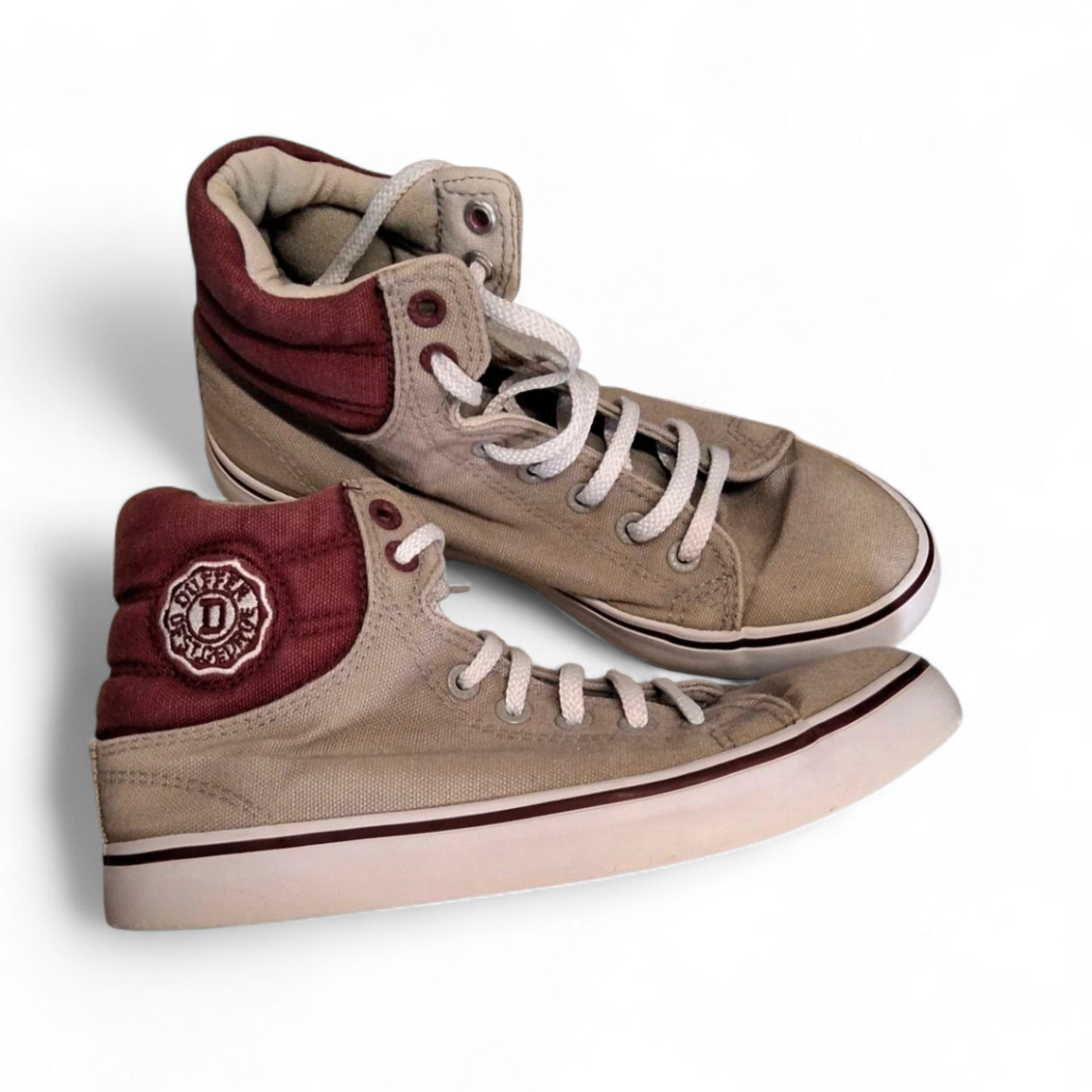 Duffer of St George Burgundy & Grey High-Top Trainers | Unisex | Lace-Up | Size 4
