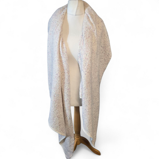 F&F Cream Knitted Shawl – Speckled Pink & Blue Design – Cosy Wrap Style