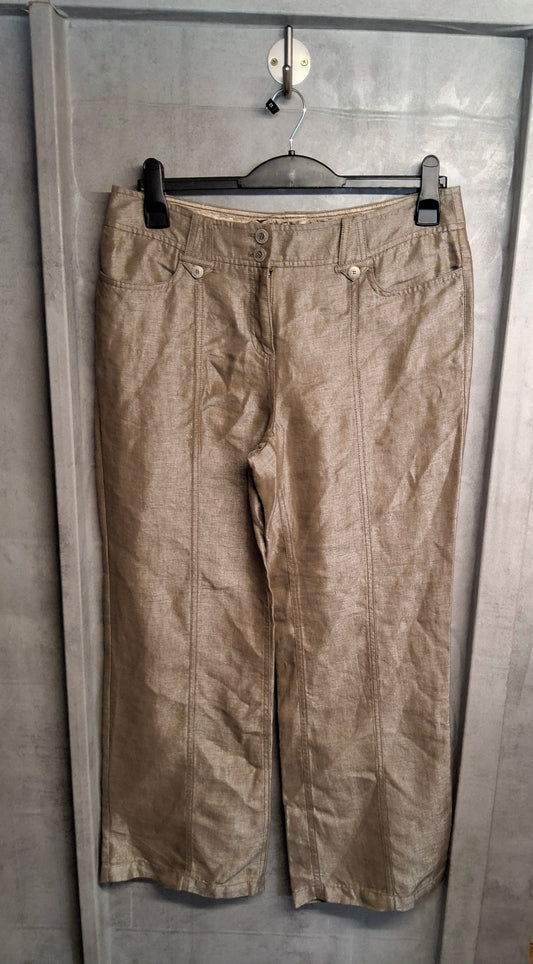 M&S Bronze Pisa Fit Wide Leg Trousers – Size 14 Reg – Linen Blend – NWT
