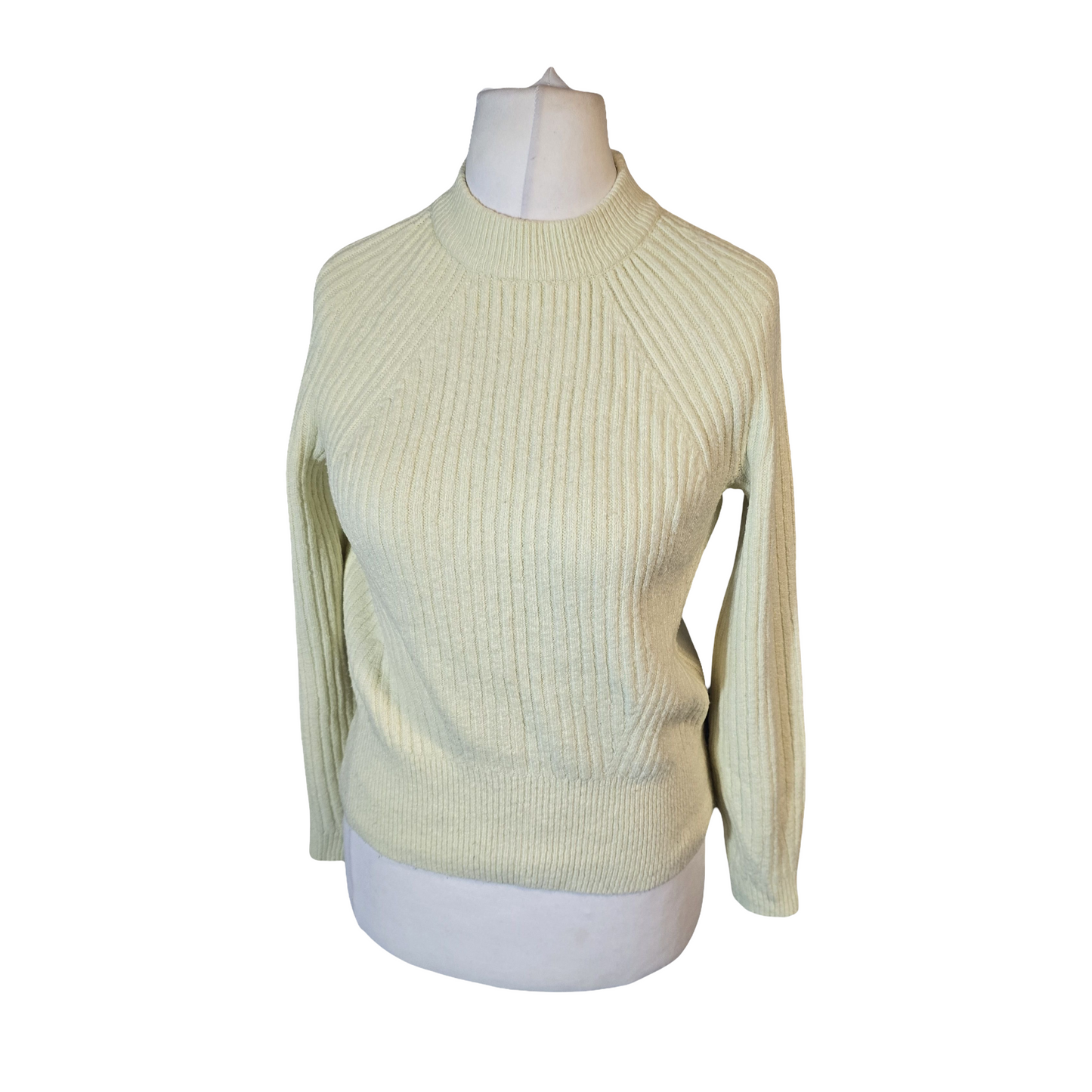 M&S Pale Yellow Ribbed High Neck Jumper – Knit Pullover – Size XS (6/8)
